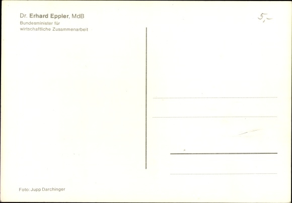 Postcard politician Dr. Erhard Eppler, Federal Minister for Economic Cooperation, autograph