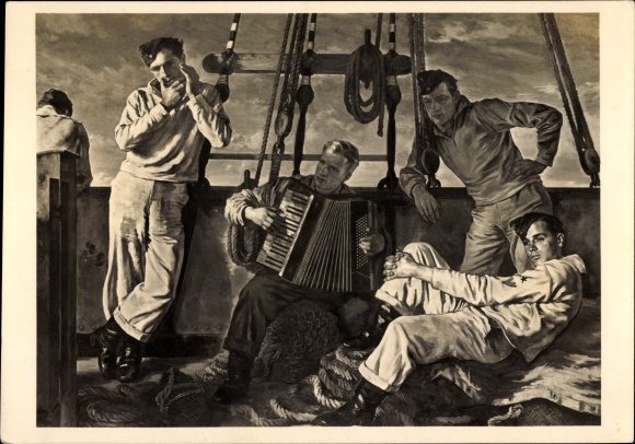 Artist PC Schwarte Hellweg, evening on board, sailors, HDK 498