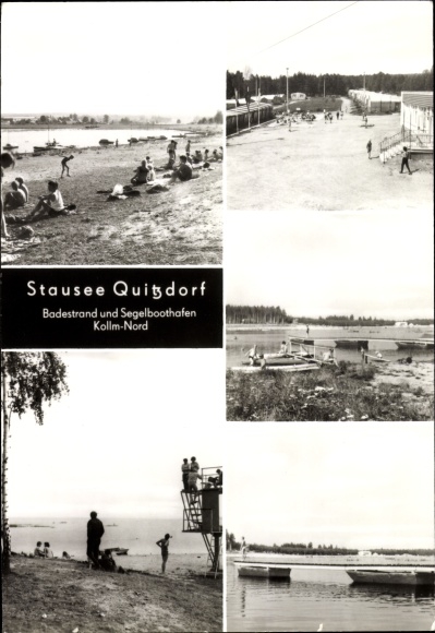 Postcard Kollm Quitzdorf am See Oberlausitz, reservoir, bathing beach and sailing boat harbor Kollm-Nord