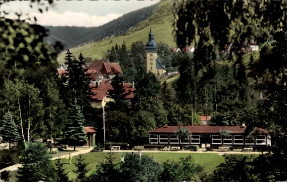 Ak Lautenthal Langelsheim im Oberharz, Kurpark, Waldschwimmbad