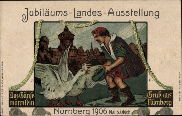 Chromo-Litho Nuremberg in Middle Franconia, little goose man, anniversary exhibition
