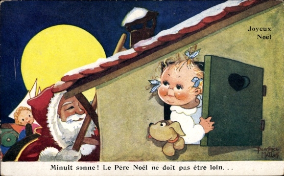 Artist Postcard Mallet, Beatrice, Congratulations Christmas, Santa Claus, Girl at the Window