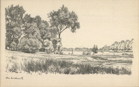 Artist Postcard Brückner, Max, Havelland Brandenburg, riverside landscape
