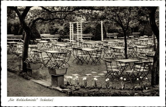 Postcard Beckedorf district of Schaumburg, Gasthof Zur Waldschmiede, Johann Wildhack, garden