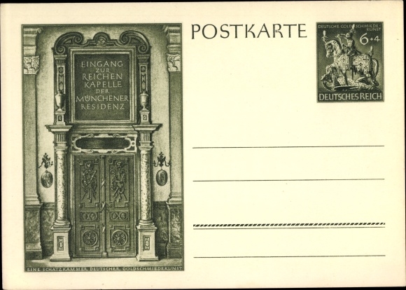 Briefpapier ansichtkaart München, ingang van de rijke kapel van de Residenz, Duitse goudsmidkunst