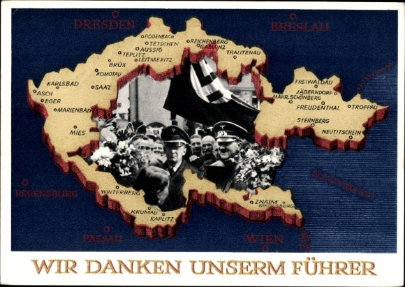 Postal stationery Postcard We thank our Führer, Sudetenland, Bohemia, Moravia, Hitler