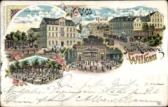 Chromo-Litho Wilkau in Saxony, hotel in the city of Kirchberg, hall, garden