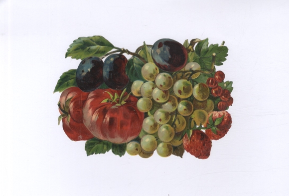 Oblate Trauben, Beere, Pflaumen, Tomaten, ca. 12 x 17 cm