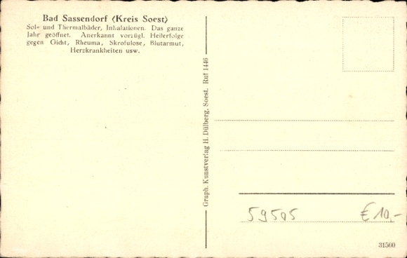 Postcard Bad Sassendorf, Music Hall, Kurhaus, Fountain, Kaiserstraße, Rosenau Bridge, Am Gradierwerk