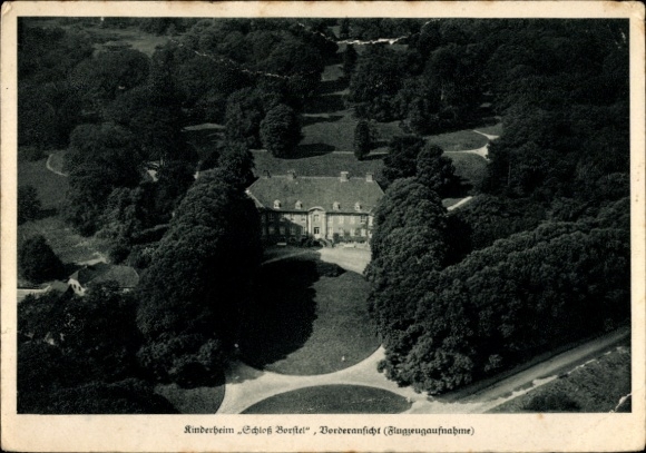 Ak Dedesdorf Loxstedt in Niedersachsen, Luftaufnahme von Schloss Borstel, Kinderheim, umgeben von