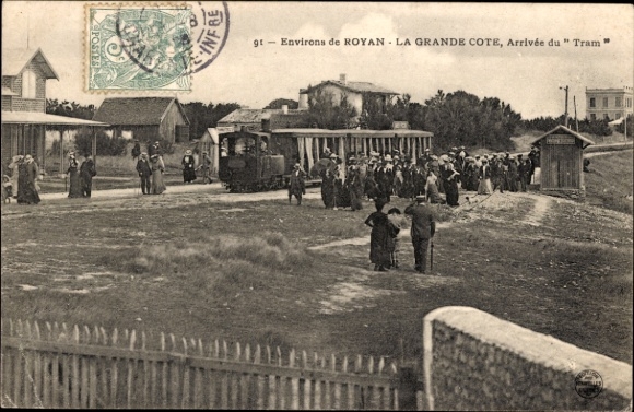 Postcard Royan surroundings Charente Maritime, La Grande Cote, arrival of the tram