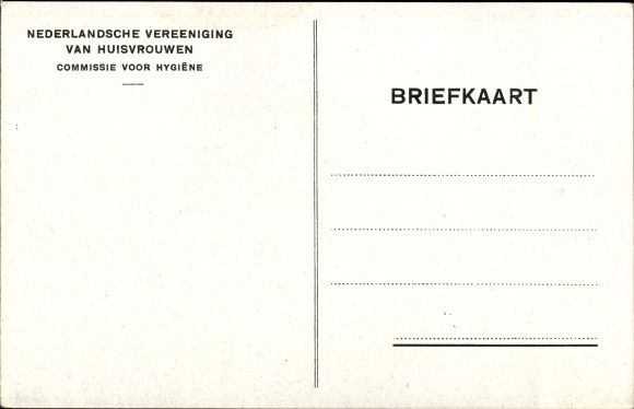Postcard De gevaren van onverpakte levens middleen, Nederlandsche Vereeniging van Huisvrouwen
