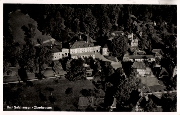 Postcard Bad Salzhausen Nidda in Hesse, aerial view of greenery, buildings