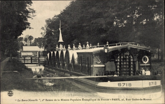 Postcard Paris IX. Arrondissement Opéra, La Bonne Nouvelle, Bateau de la Mission Populaire Evangelique