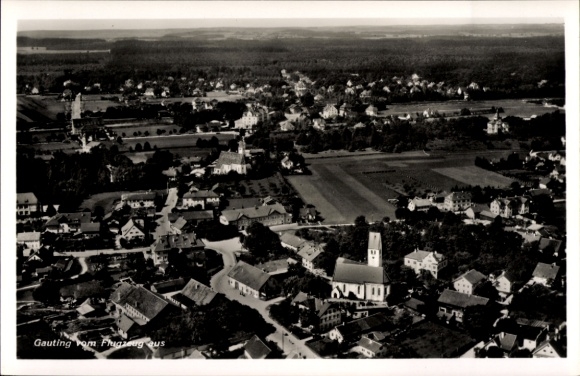 Postcard Gauting in Upper Bavaria, aerial photograph