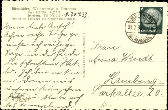 Postcard Jesteburg in the Harburg district, forest tavern and boarding house weevil, Heinrich Aldag