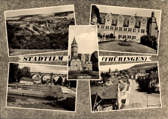 Ak Stadtilm in Thüringen, Rathaus, Teilansichten, Schwimmbad