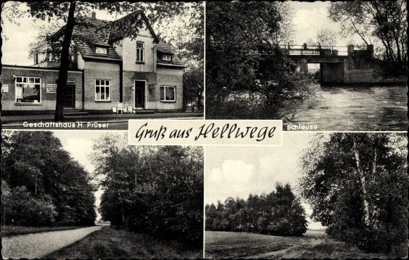 Postcard Hellwege Sottrum Lower Saxony, business H. Prüser, lock, forest section