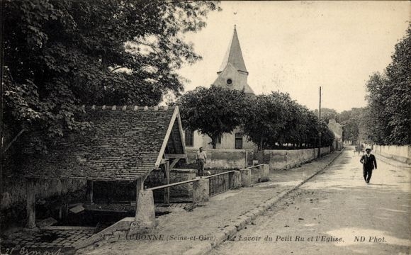 Ak Eaubonne Val d'Oise, Lavoir du Petit Rue, Kirche