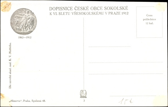 Artist PC Praha Prague, Slet Vsesokolski 1912, pentathlon, javelin thrower
