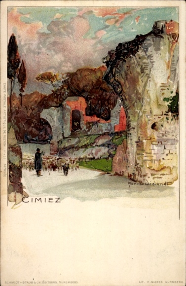 Kunstenaar litho Wielandt, Manuel, Cimiez Alpes Maritimes, Des Ruines
