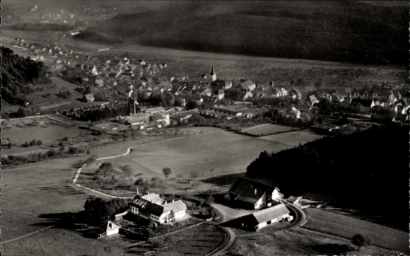 Postcard Tiengen am Oberrhein, aerial view of the Upper Rhine with Glockenhof, landscape, buildings