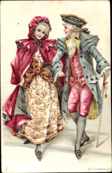Chromo-Litho couple in elegant clothing, en promenade