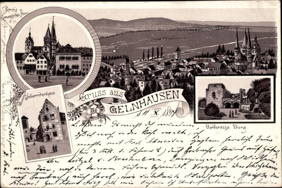 Chromo-Litho Gelnhausen in Hesse, general view, Barbarossa Castle