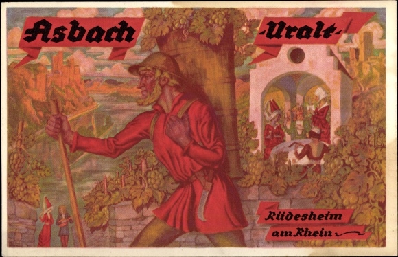 Artist PC Rüdesheim am Rhein in Hesse, advertisement for Asbach Uralt