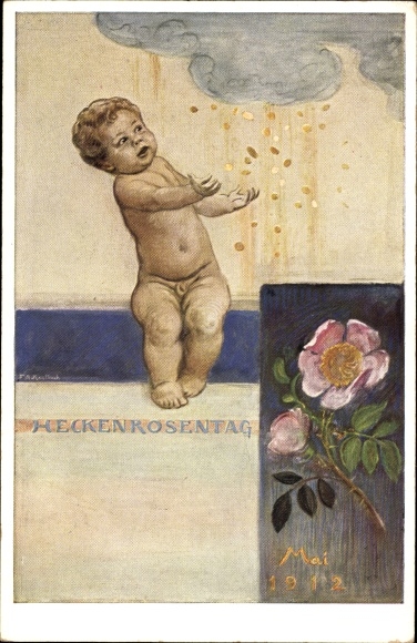 Artist PC Kaulbach, Friedrich August, Munich, Wild Rose Day May 1912, toddler