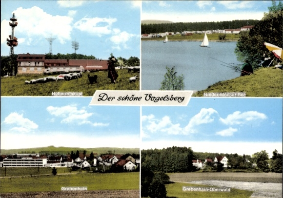 Postcard Grebenhain in Vogelsbergkreis, Hoherodskopf, Nieder-Mooser-See, Oberwald