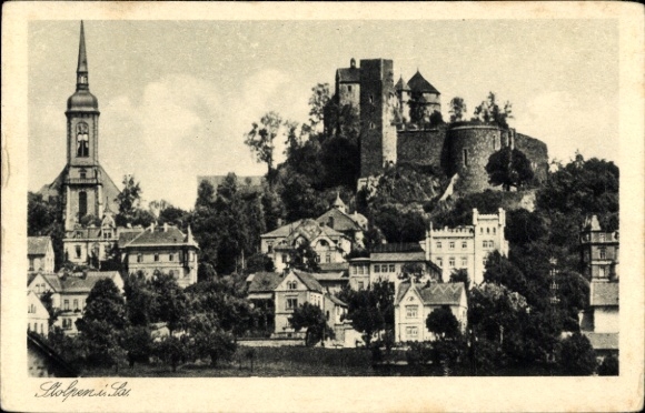 Postcard Stolpen in Saxon Switzerland, partial view, castle, church