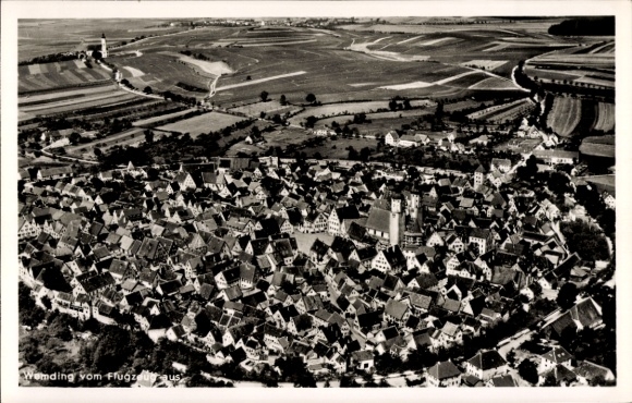 Postcard Wemding in Swabia, aerial view of many houses, rural surroundings