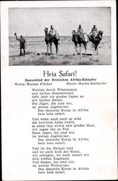 Song Postcard Heia Safari, marching song of the German Africa fighters, Africa Corps, W. Plücker, M. Schönicke