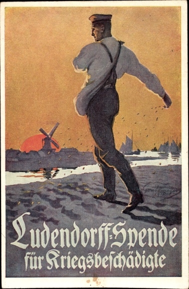 Artist PC Ludendorff donation for war invalids, sowers, veterans at field work, I. WK