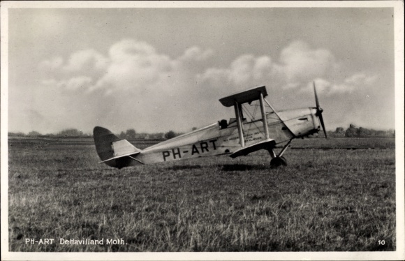 Postcard PH ART De Havilland Moth, Dutch Military Aircraft