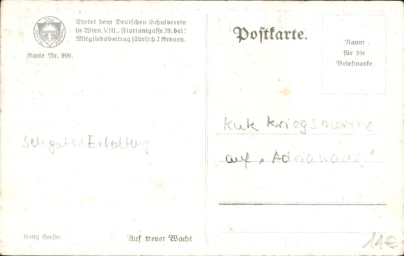 Artist Postcard Heusser, H., KuK-Kriegsmarine, warship, Adriawacht