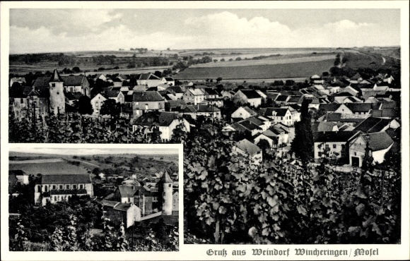 Postcard Wincheringen on the Moselle, general view, castle
