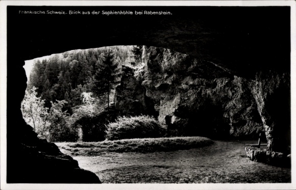 Postcard Ahorntal in Franconian Switzerland, view from the Sophienhöhle near Rabenstein Castle