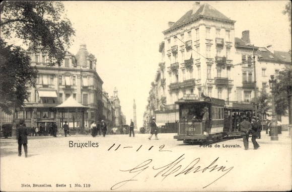 Postcard Bruxelles Brussels, Porte de Louvain, tram