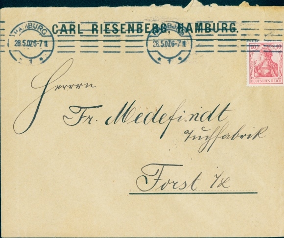 Briefumschlag Carl Riesenberg, Hamburg