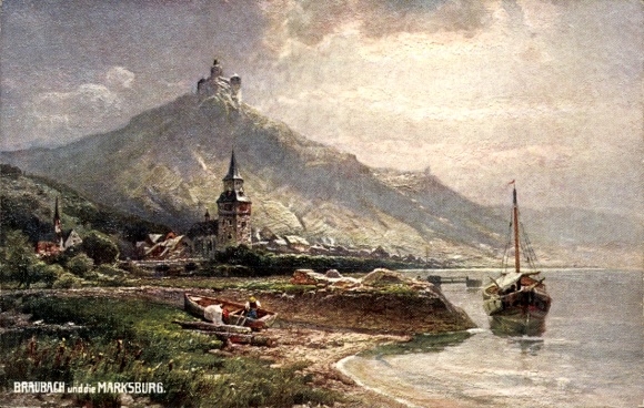 Artist Postcard Braubach am Rhein, Marksburg