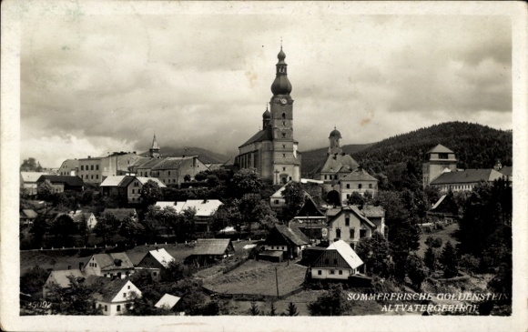 Ak Branná Goldenstein Region Olmütz, Teilansicht, Kirche