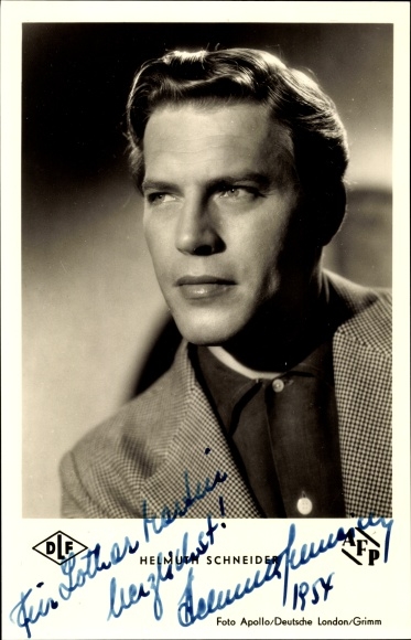 Postcard actor Helmuth Schneider, portrait, Aennchen von Tharau, autograph