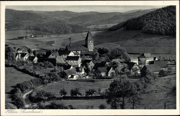 Ak Helden Attendorn Sauerland, totaaloverzicht van het dorp, velden, bos