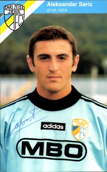 Handtekeningkaart voetballer Aleksandar Saric, FC Carl Zeiss Jena, handtekening