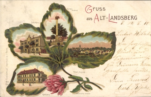 Cloverleaf Chromo-Litho Altlandsberg in der Mark, school, total, town hall