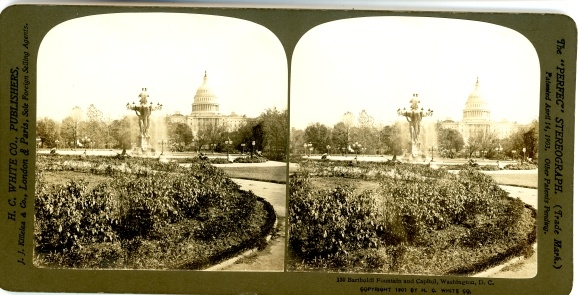 Stereo Foto Washington DC USA, Bartholdi Brunnen, Kapitol