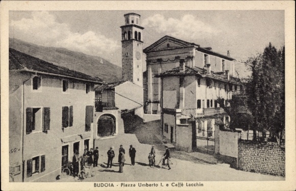 Postcard Budoia Friuli Venezia Giulia Italy, Piazza Umberto I. e Caffè Lecchin