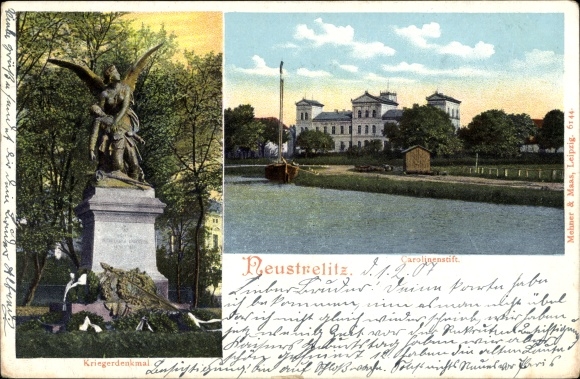 Postcard Neustrelitz in Mecklenburg, Carolinenstift, war memorial
